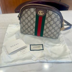 Gucci GG Supreme Monogram Web Small Ophidia Dome Shoulder Bag, Brown